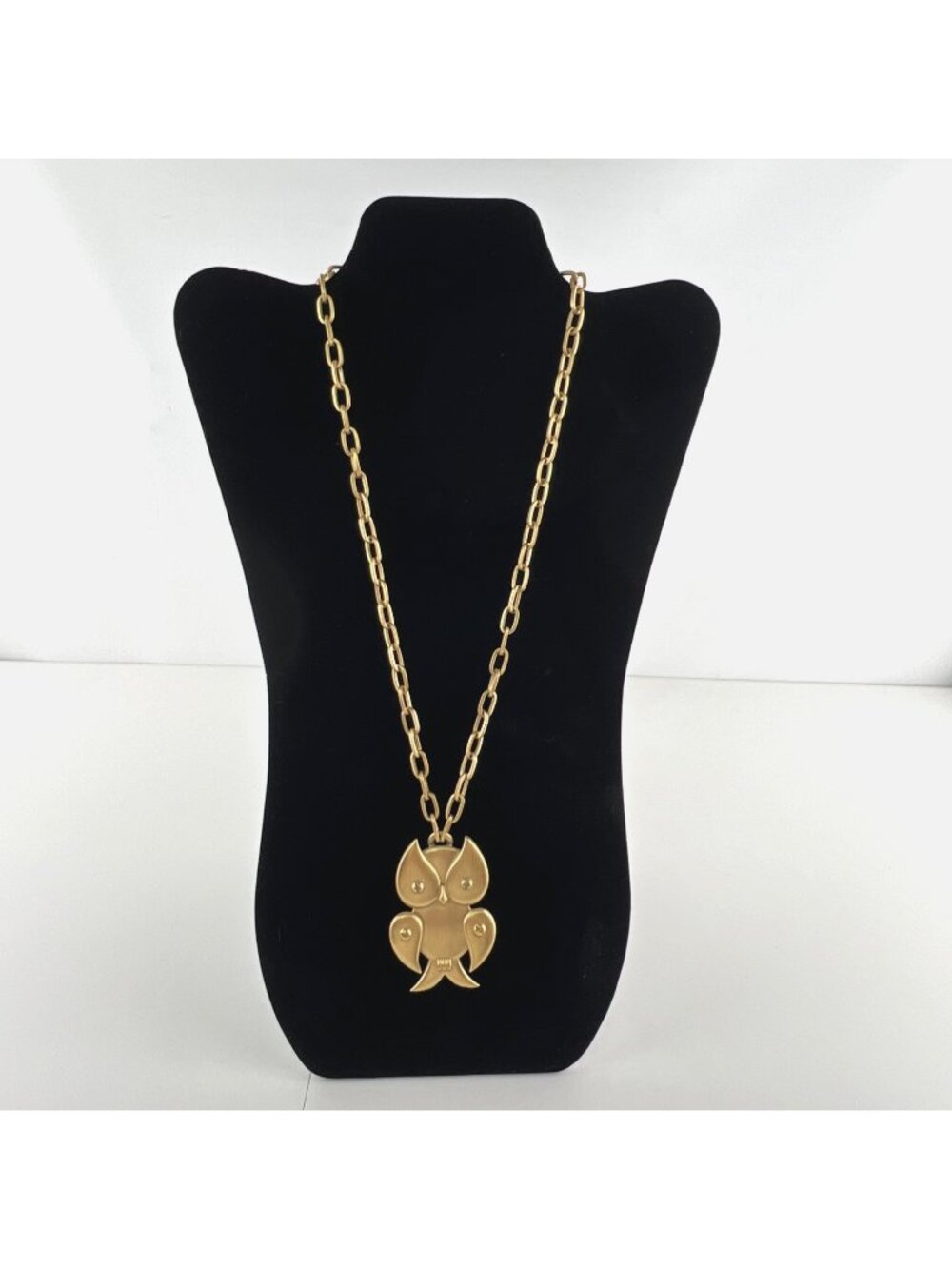 Trifari Owl 2.5" Pendant on 22" Chain Gold Tone Necklace Mechanical Steampunk
